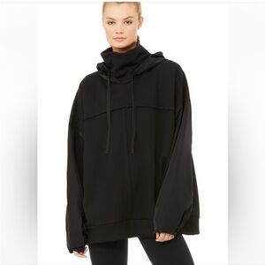 Alo Yoga Sweater Black Mixed Media Oversized Pullover Womens Medium Comfy Lounge